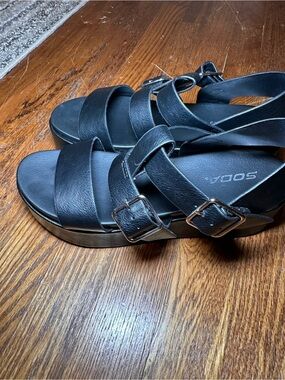 Soda Black Strappy Platform Sandals with Buckle Detail